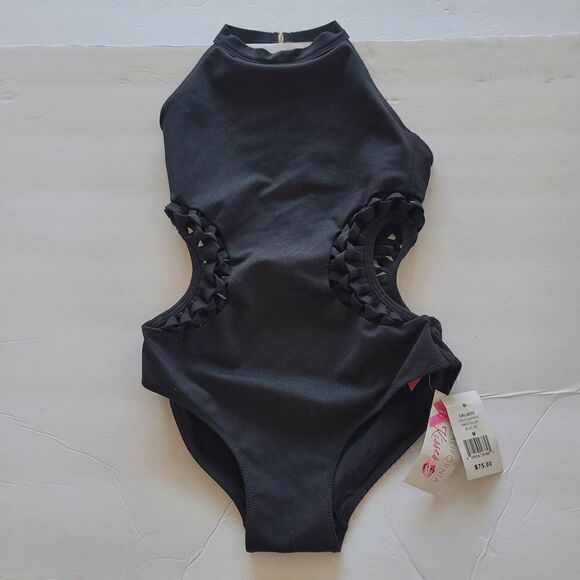 California Kisses black one piece open sides swimwear juniors size M fits S - Picture 4 of 6